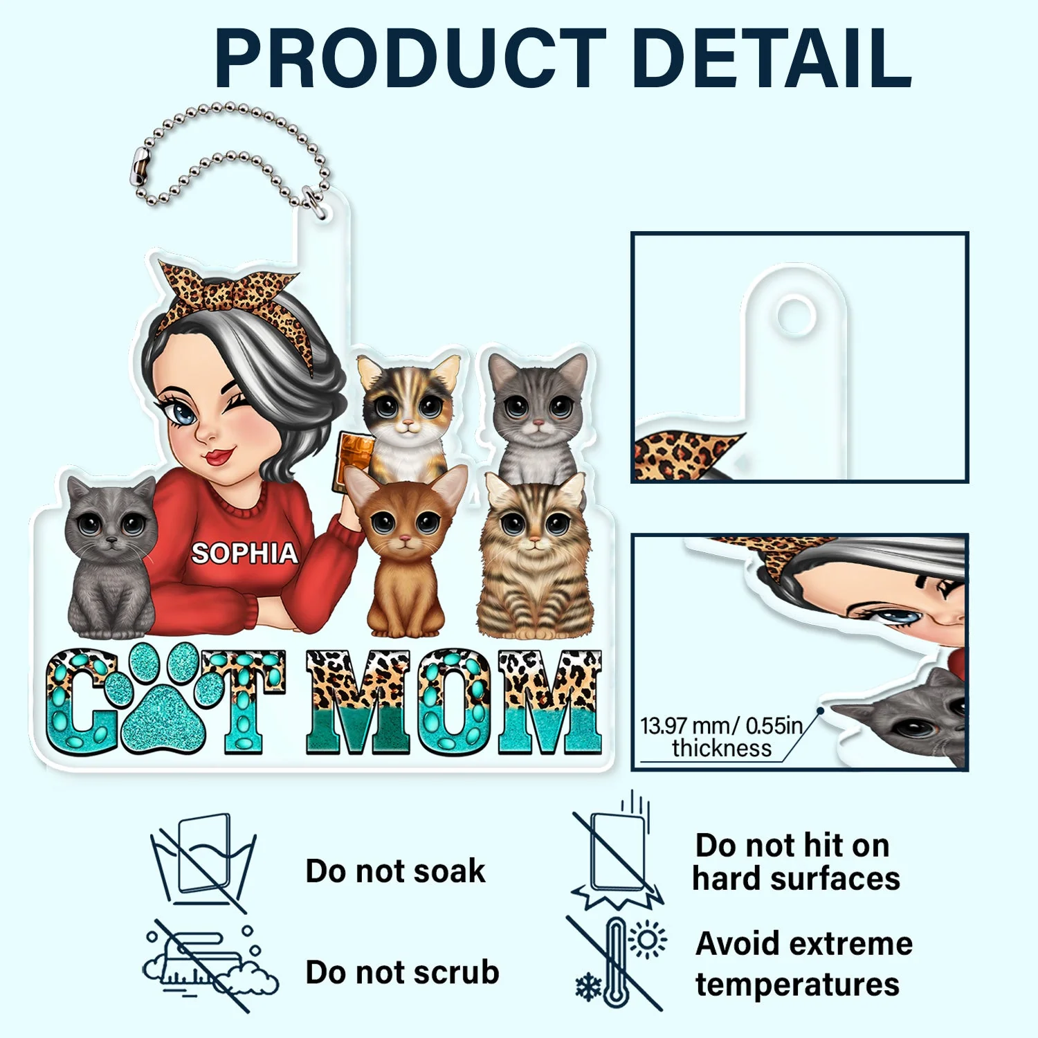 Cat Mom - Funny Gift For Cat Lovers, Pet Lovers - Personalized Acrylic Car Hanger - Image 5