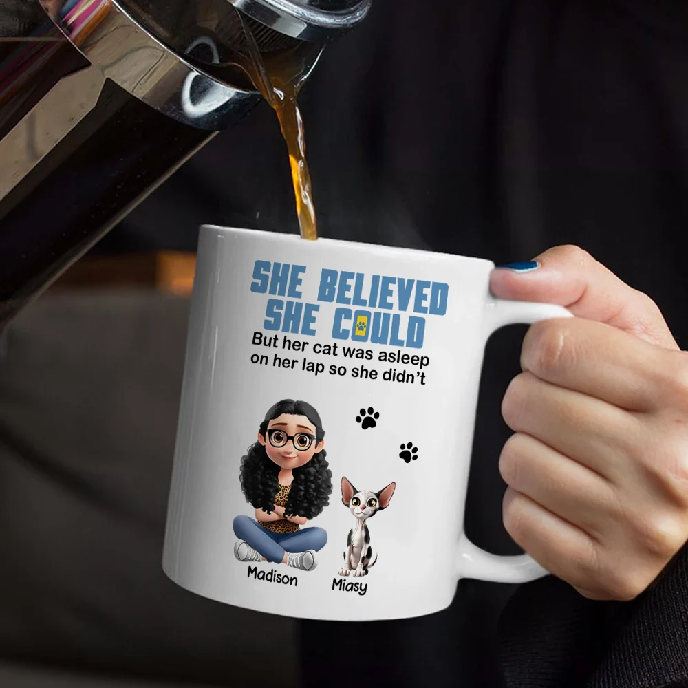 Cat Mom Funny She Believed She Could - Personalized Mug - Image 5