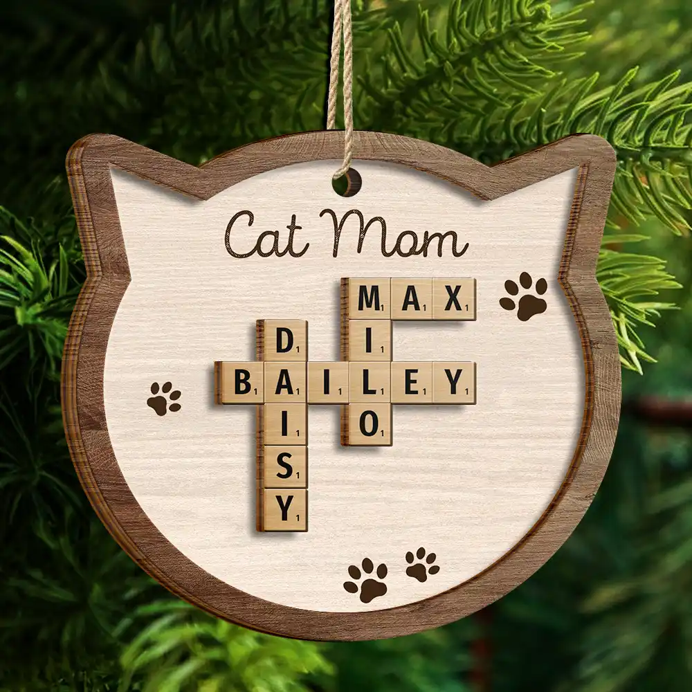 Cat Mom Mum Dad Crossword Scrabble - Personalized 2-Layered Wooden Ornament - Image 5
