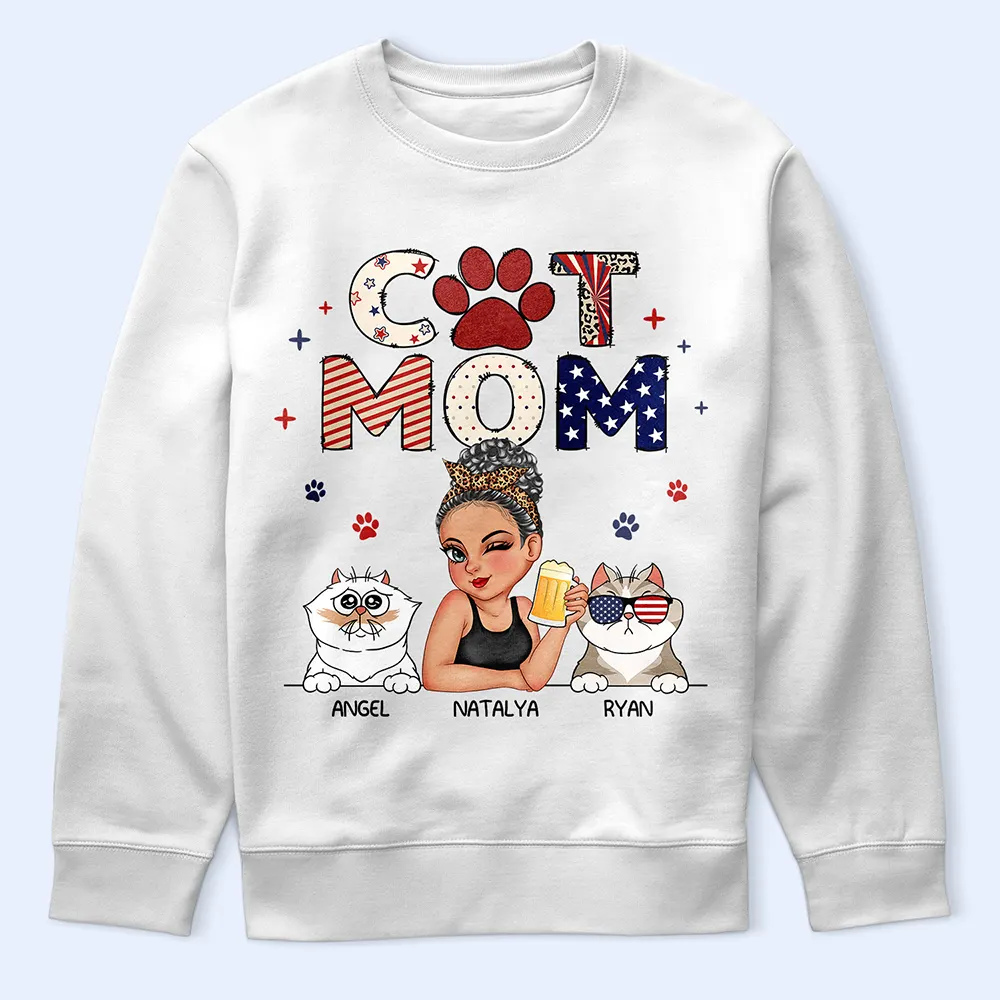 Cat Mom Stars And Stripes - Personalized T Shirt - Image 5