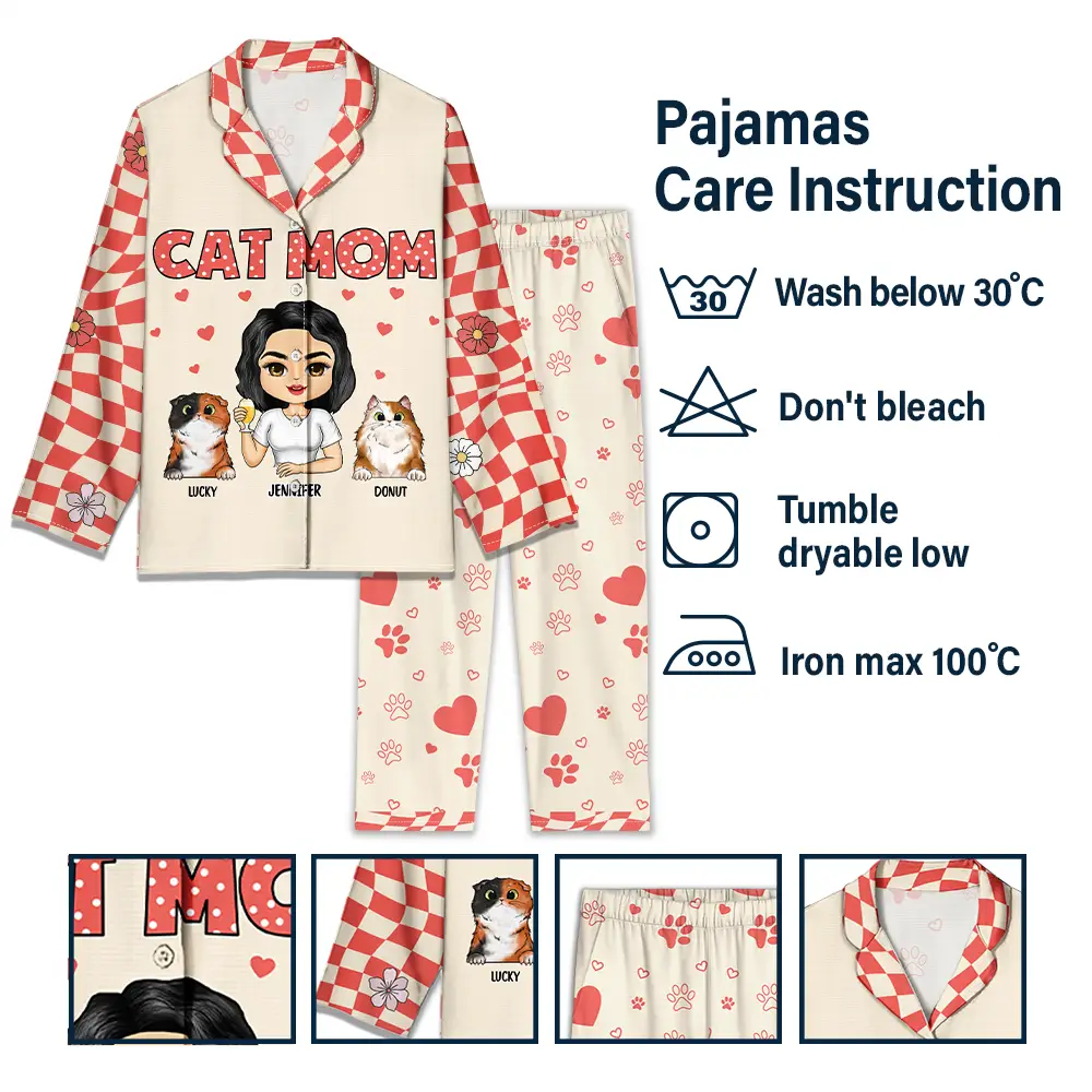 Cat Mom Vintage - Personalized Long Pajamas Set - Image 6