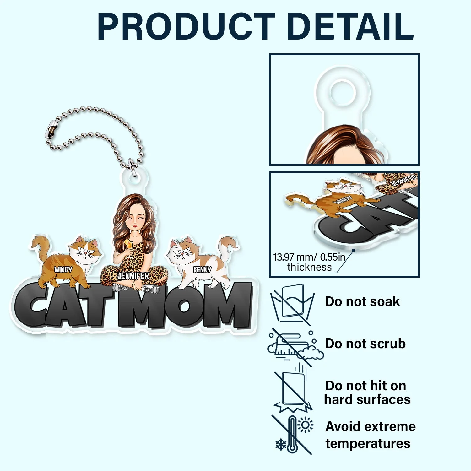 Cat Mom Walking Cat - Gift For Cat Lovers - Personalized Acrylic Car Hanger - Image 5