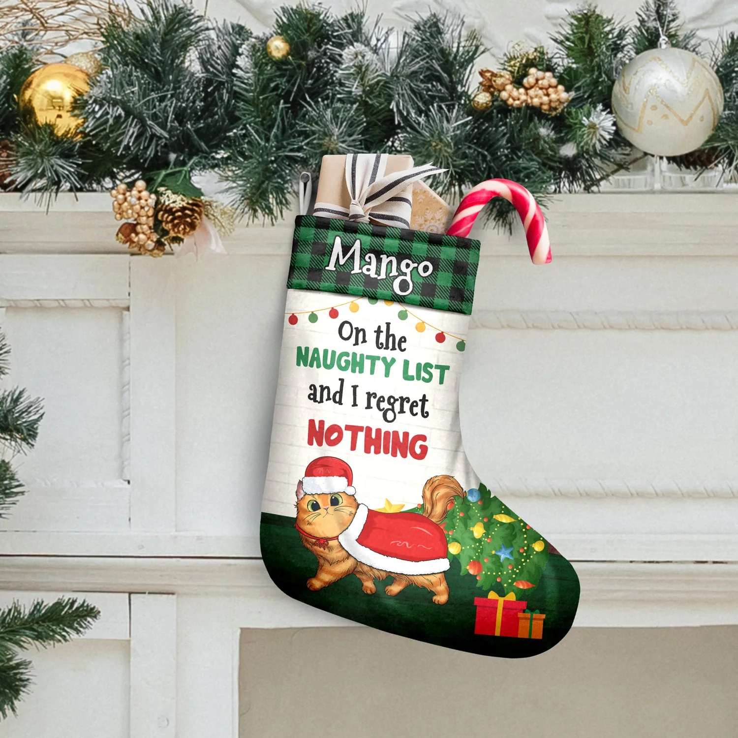 Cat On The Naughty List And I Regret Nothing - Christmas Gift For Cat Lovers - Personalized Christmas Stocking - Image 2