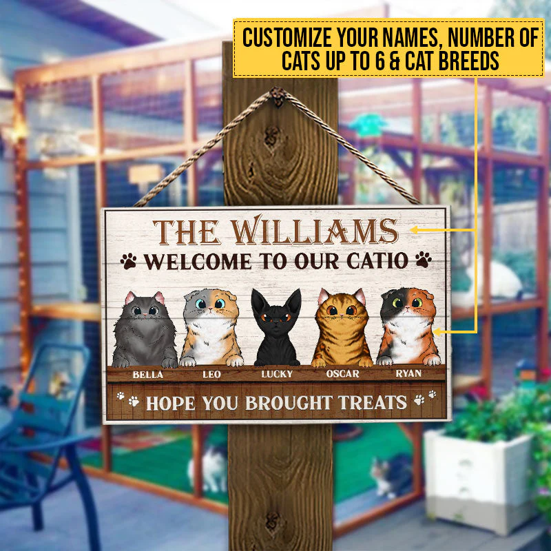 Cat Welcome To Catio Custom Wood Rectangle Sign - Image 3