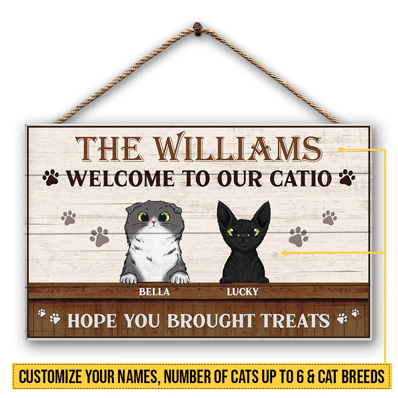 Cat Welcome To Catio Custom Wood Rectangle Sign - Image 4