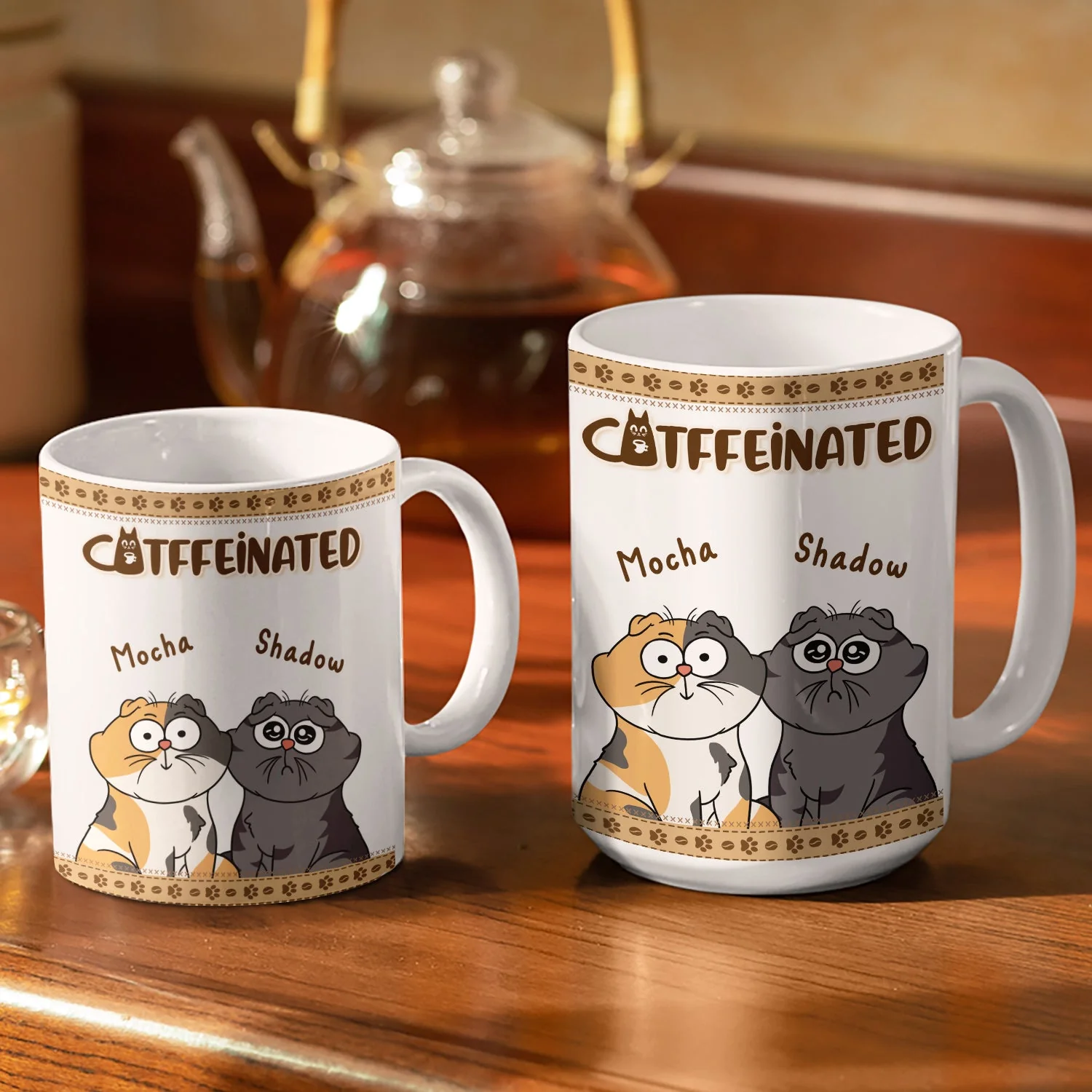 Catffeinated Funny Cartoon Cats - Gift For Cat Lovers, Cat Mom, Cat Dad - Personalized White Edge-to-Edge Mug - Image 3