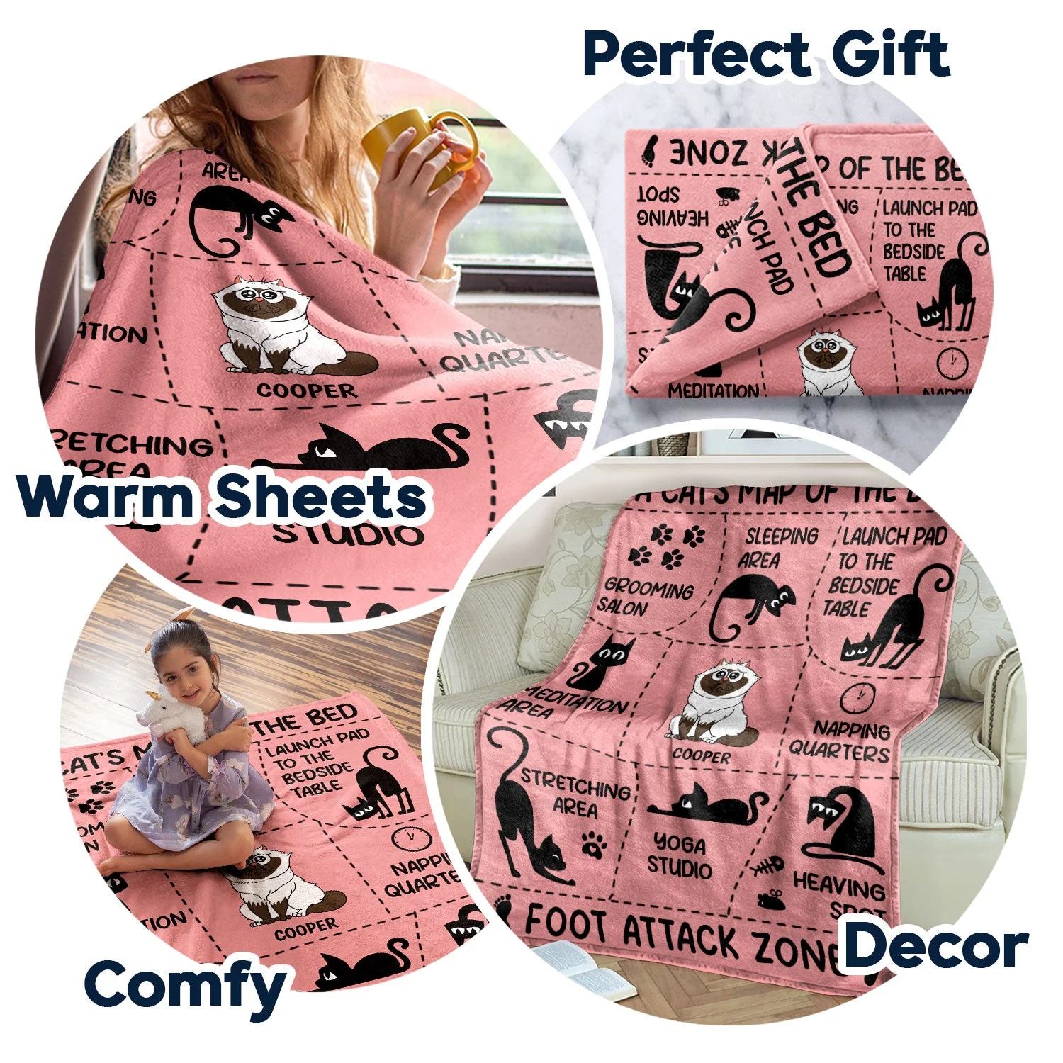 Cat's Map Of The Bed - Gift For Cat Lovers - Personalized Fleece Blanket - Image 7