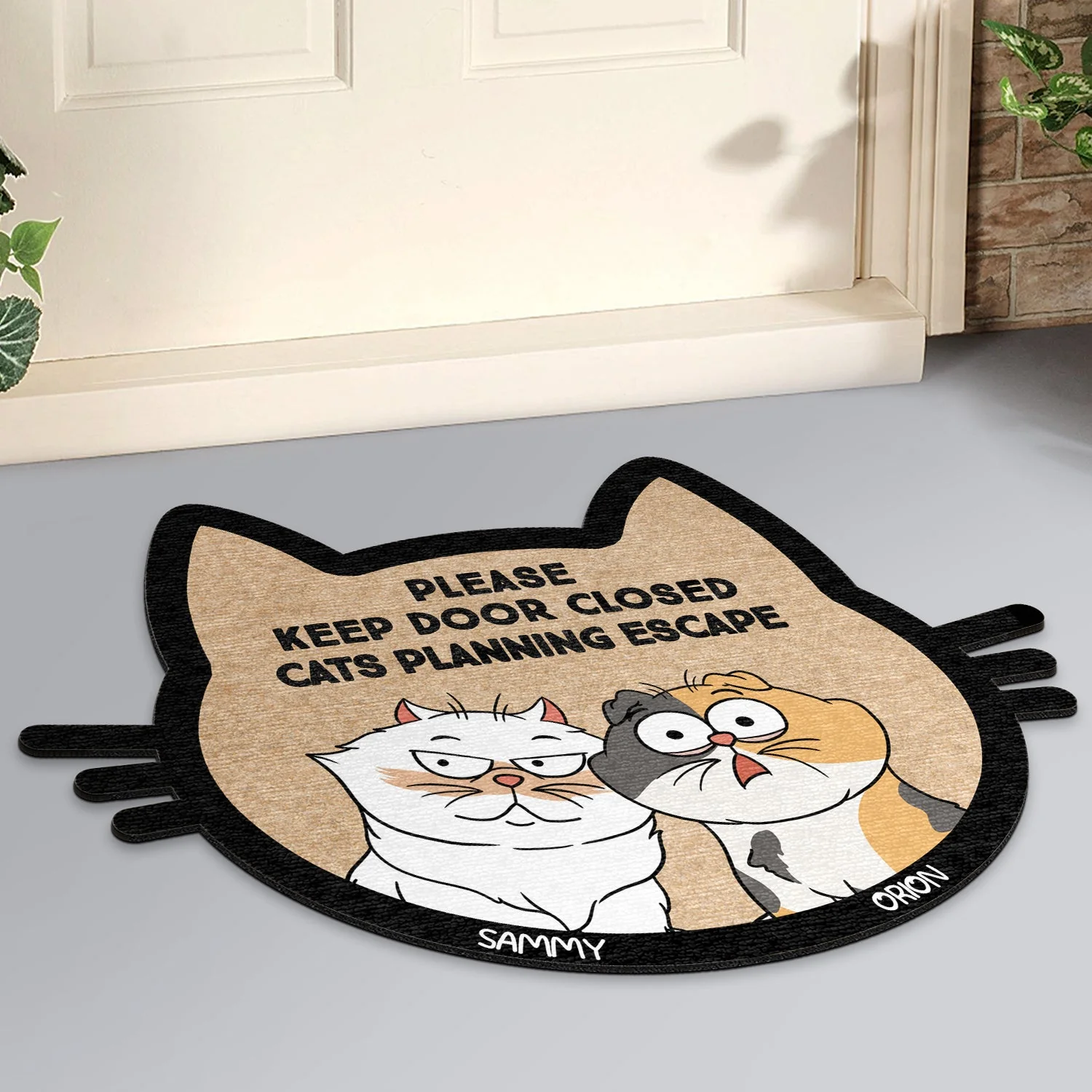 Cats Planning Escape - Gift For Cat Lovers - Personalized Custom Shaped Doormat - Image 2