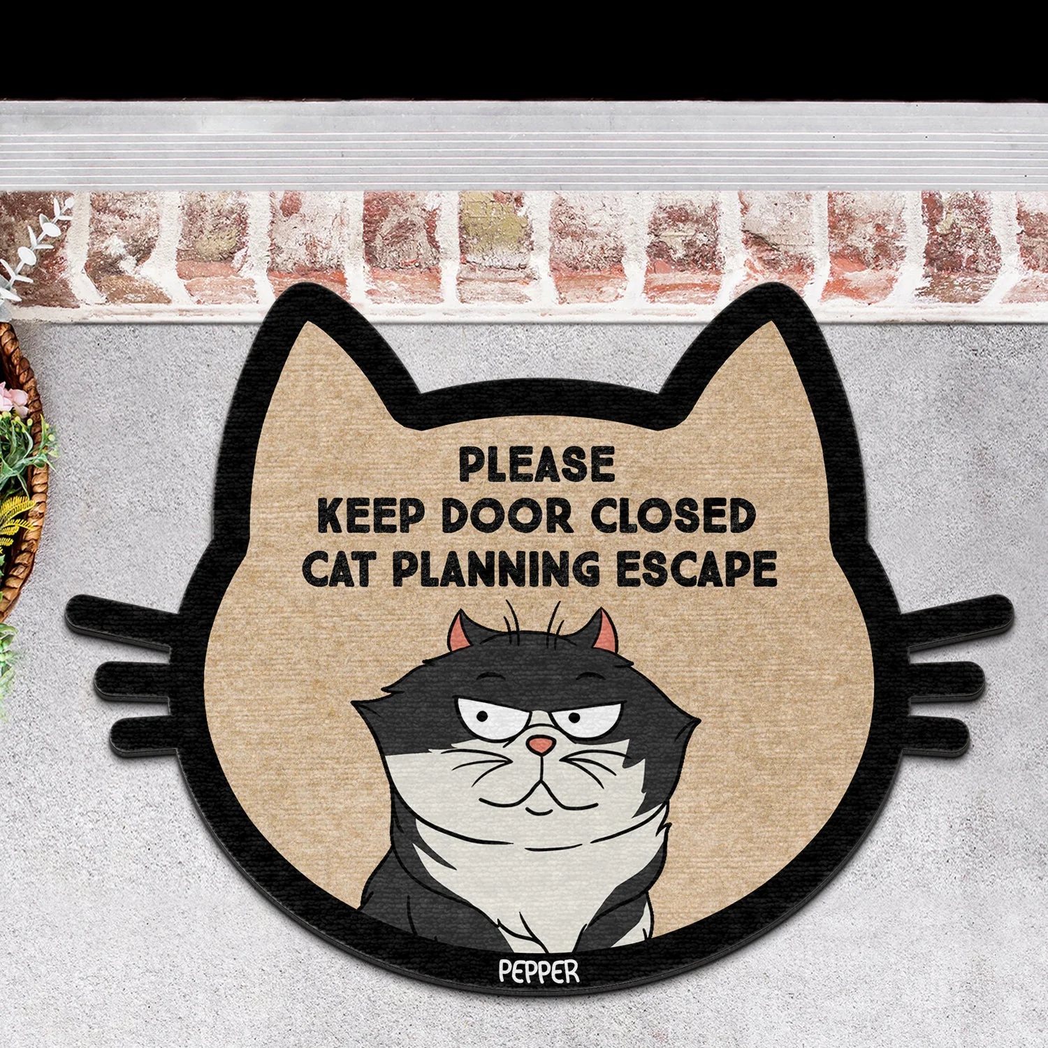 Cats Planning Escape - Gift For Cat Lovers - Personalized Custom Shaped Doormat - Image 3