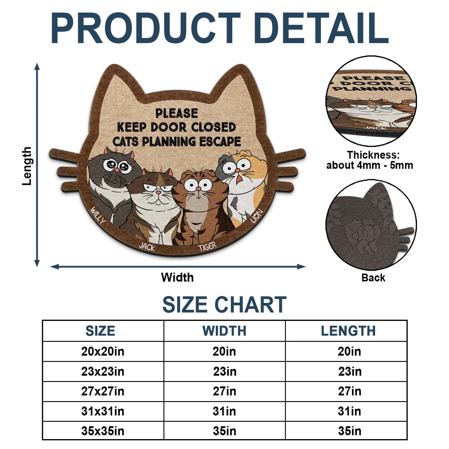 Cats Planning Escape - Gift For Cat Lovers - Personalized Custom Shaped Doormat - Image 4