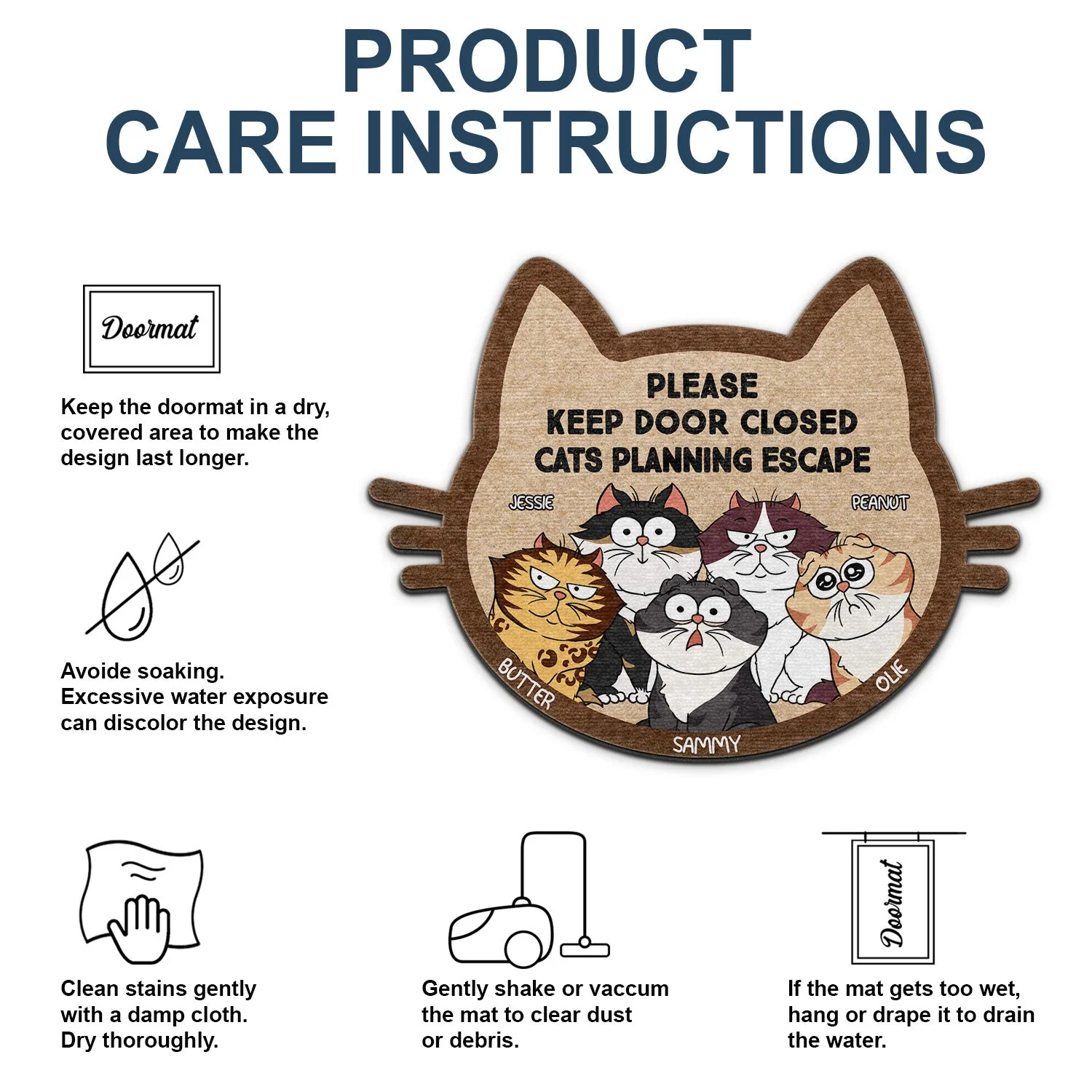Cats Planning Escape - Gift For Cat Lovers - Personalized Custom Shaped Doormat - Image 5