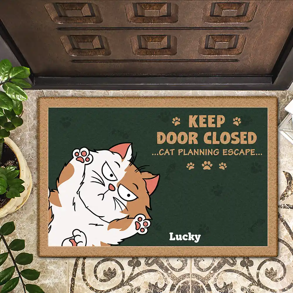 Cats Planning Escape - Personalized Doormat - Image 2