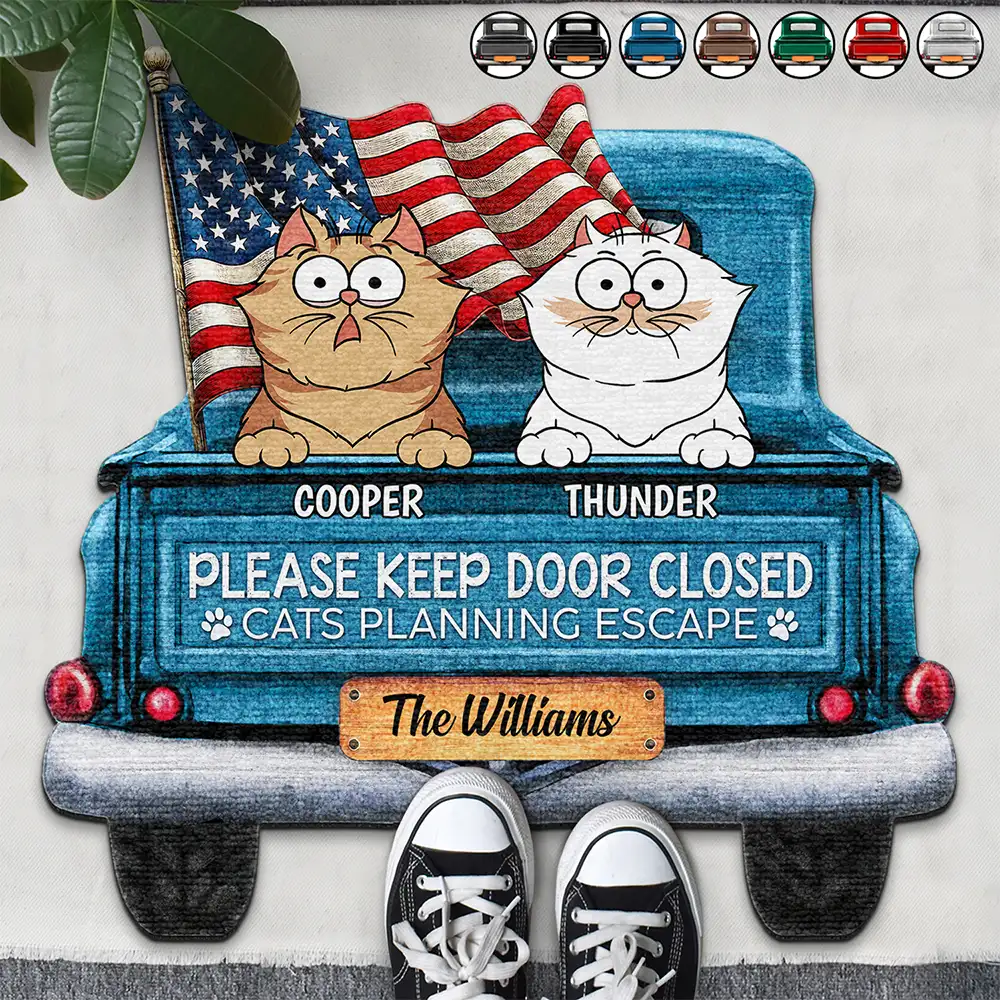 Cats Planning Escape Truck - Personalized Custom Shaped Doormat