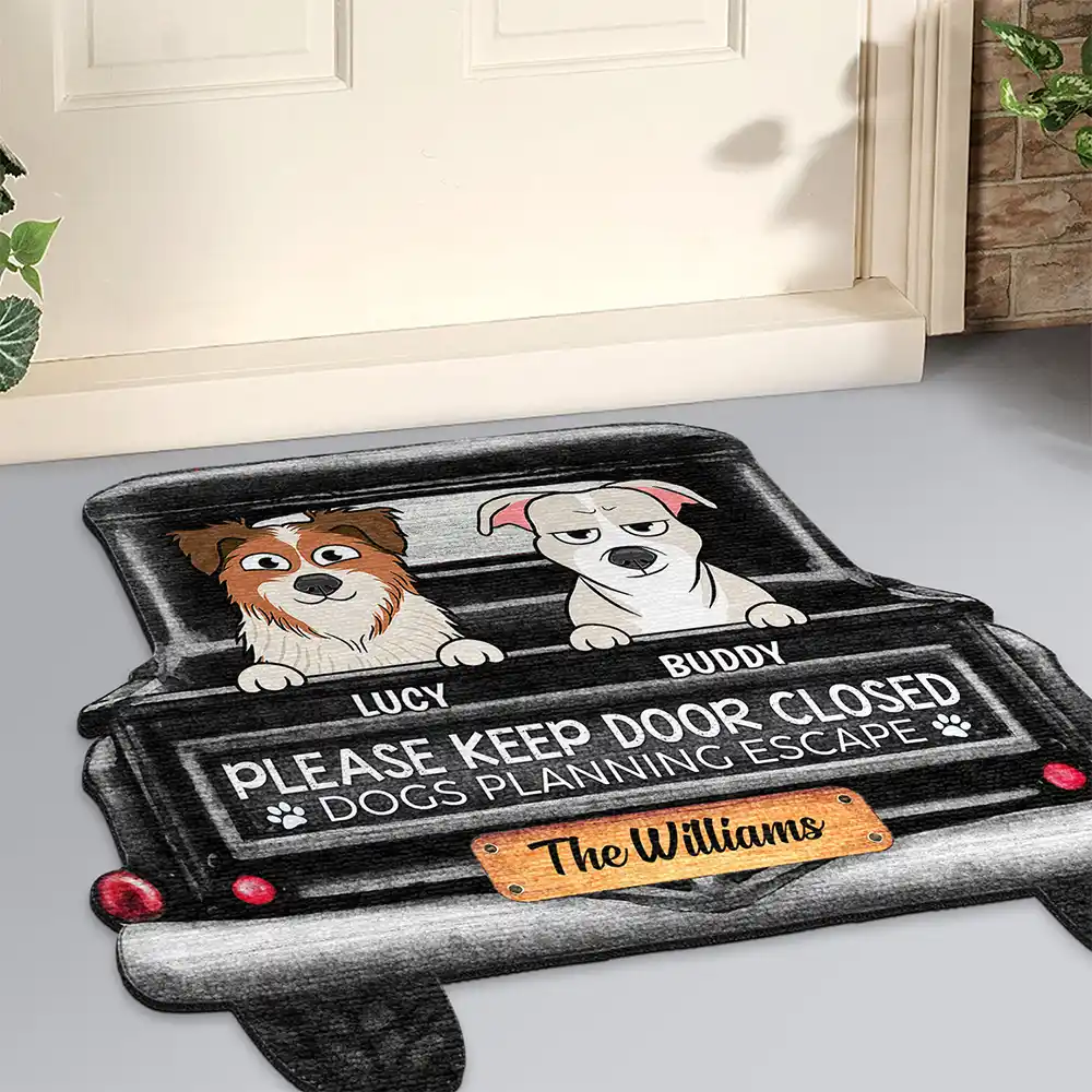 Cats Planning Escape Truck - Personalized Custom Shaped Doormat - Image 2