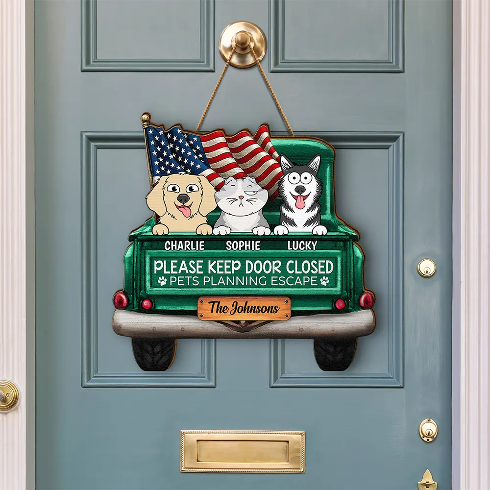 Cats Planning Escape Truck - Personalized Custom Shaped Wood Sign - Image 3