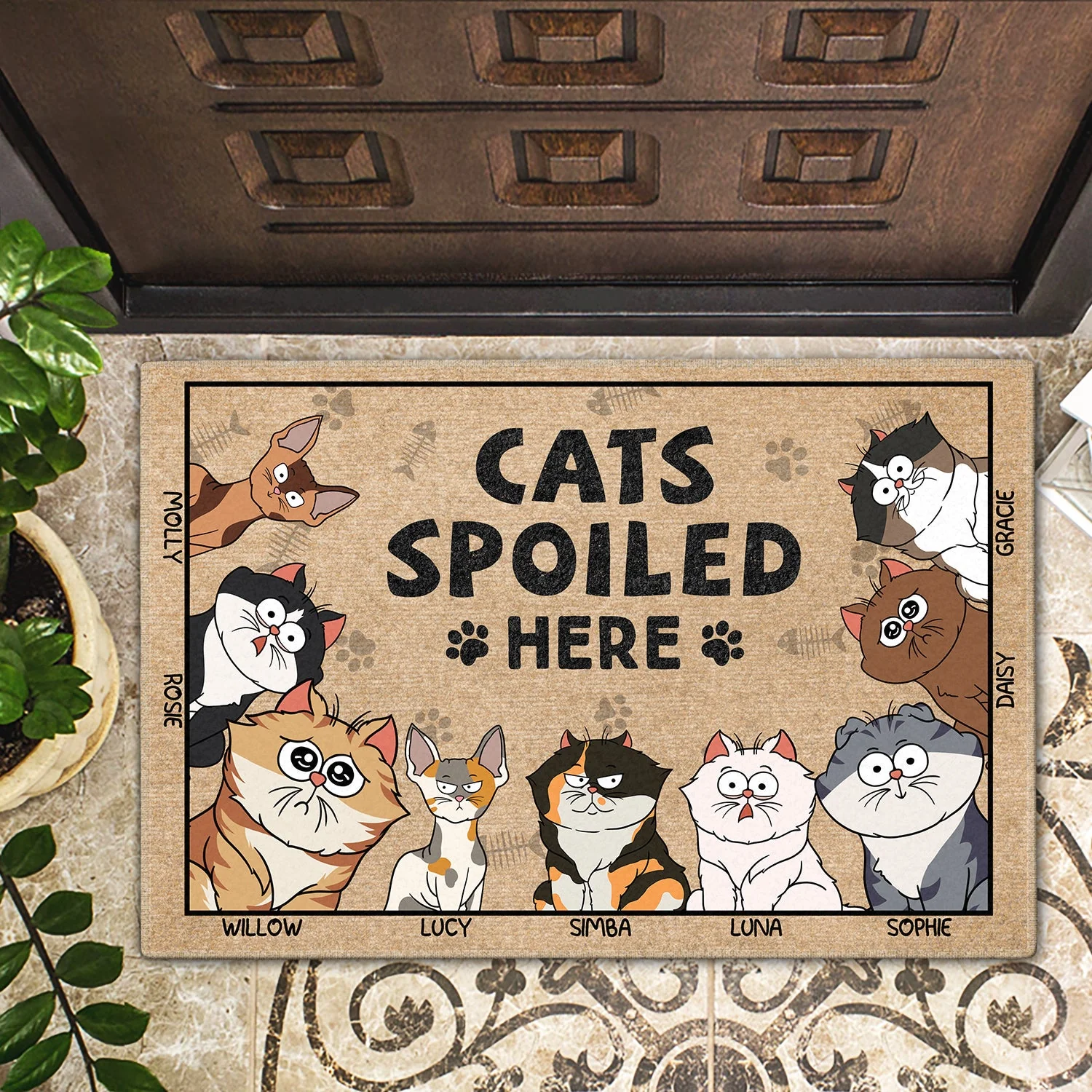 Cats Spoiled Here Funny Cartoon Cat - Gift For Cat Lovers - Personalized Doormat - Image 2