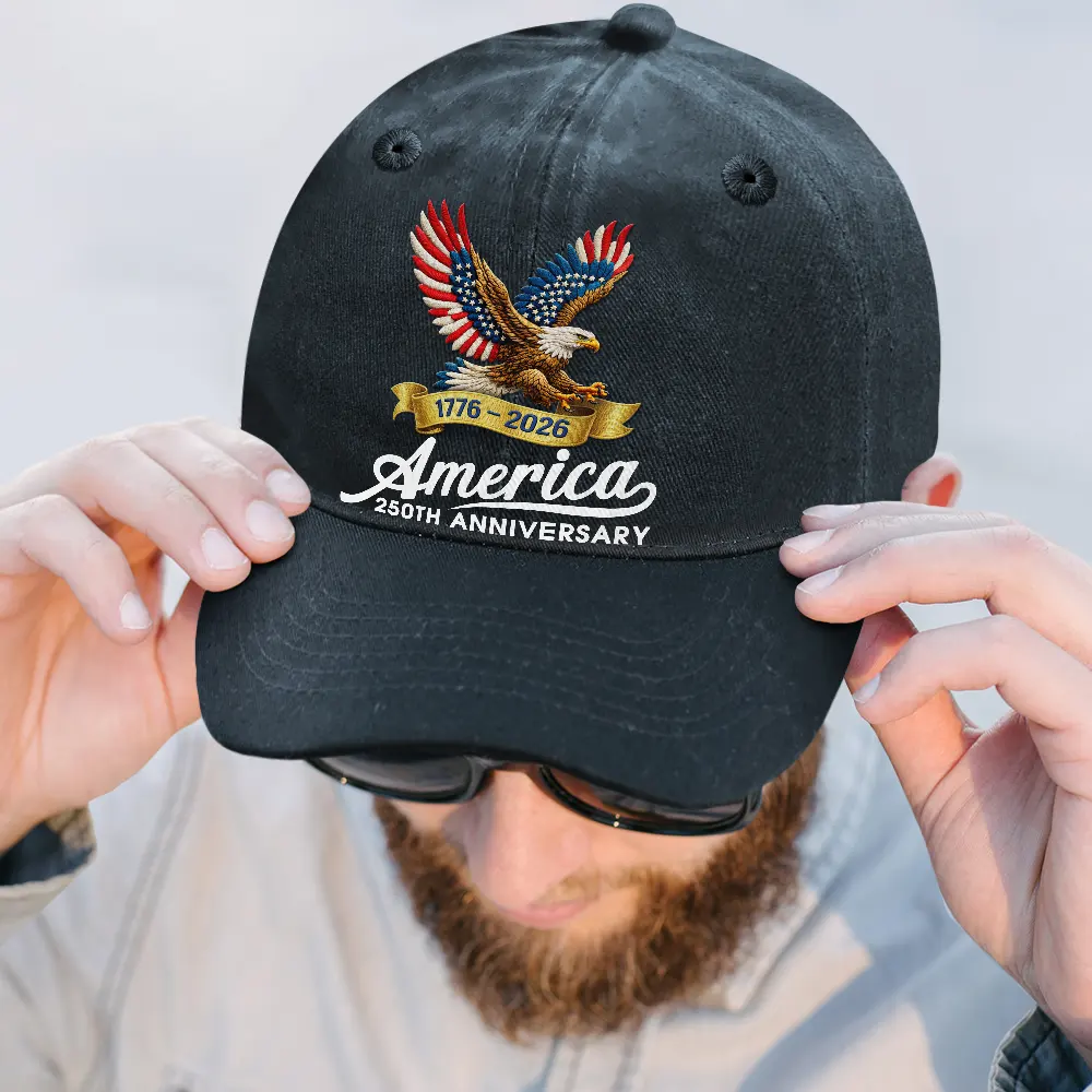 Celebrate 250 Years Of America Eagle - Vintage Washed Denim Cap - Image 2