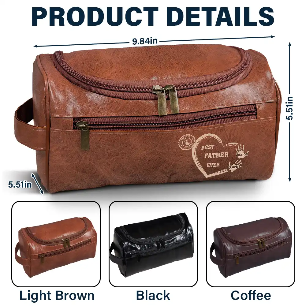 Certified Best Grandpa Dad Ever - Personalized Leather Toiletry Bag - Image 5