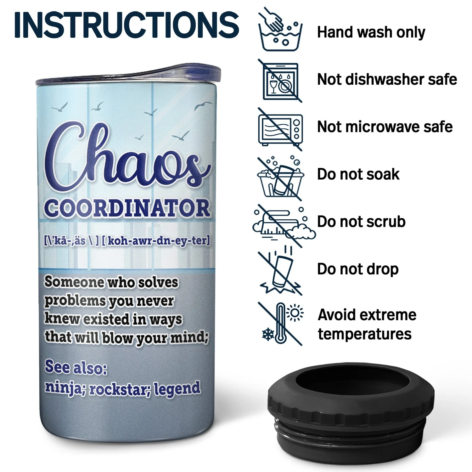 Chaos Coordinator - Funny, Anniversary, Birthday Gifts For Colleagues, Coworker, Manager, Boss - Personalized Custom 4 In 1 Can Cooler Tumbler - Image 5
