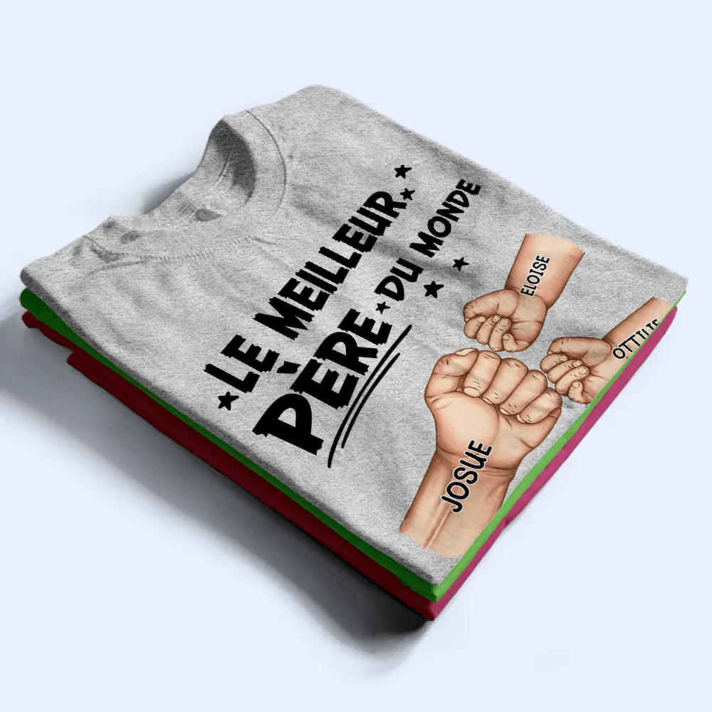 Check Du Poing Le Meilleur Papa Du Monde - T Shirt Personnalisé - Image 3