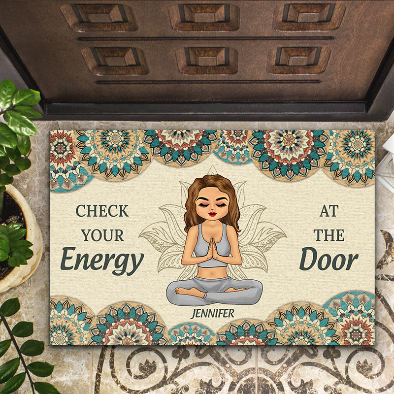 Check Your Energy At The Door - Gift For Yoga Lovers - Personalized Custom Doormat - Image 2