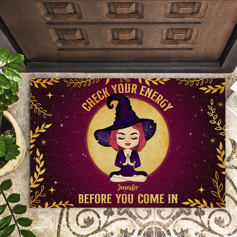 Check Your Energy Witch - Gift For Yoga Lovers - Personalized Custom Doormat - Image 2