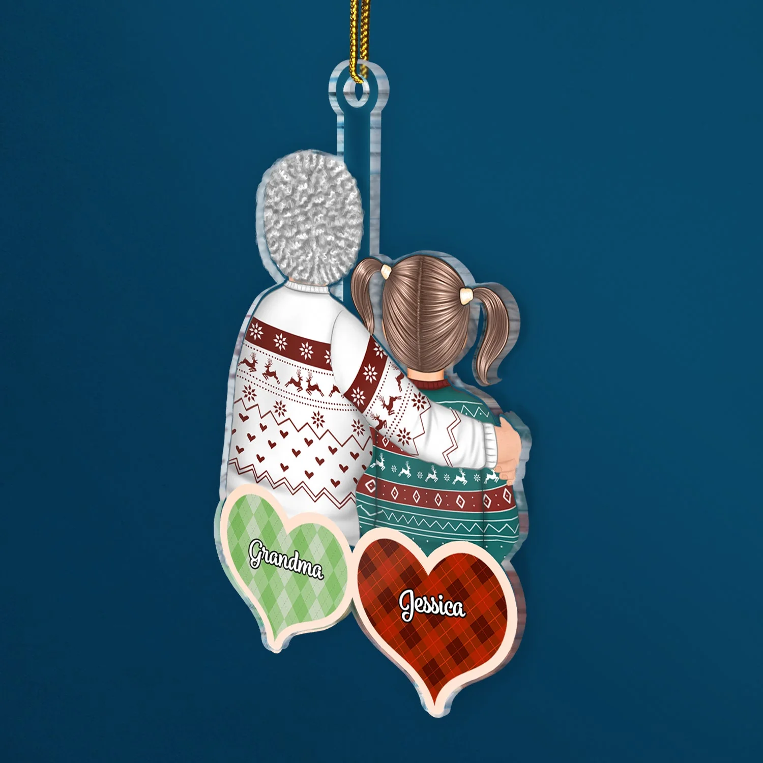 Checkered Pattern Hearts - Christmas Gift For Mom, Grandma, Daughter, Son, Grandkid - Personalized Cutout Acrylic Ornament - Image 2