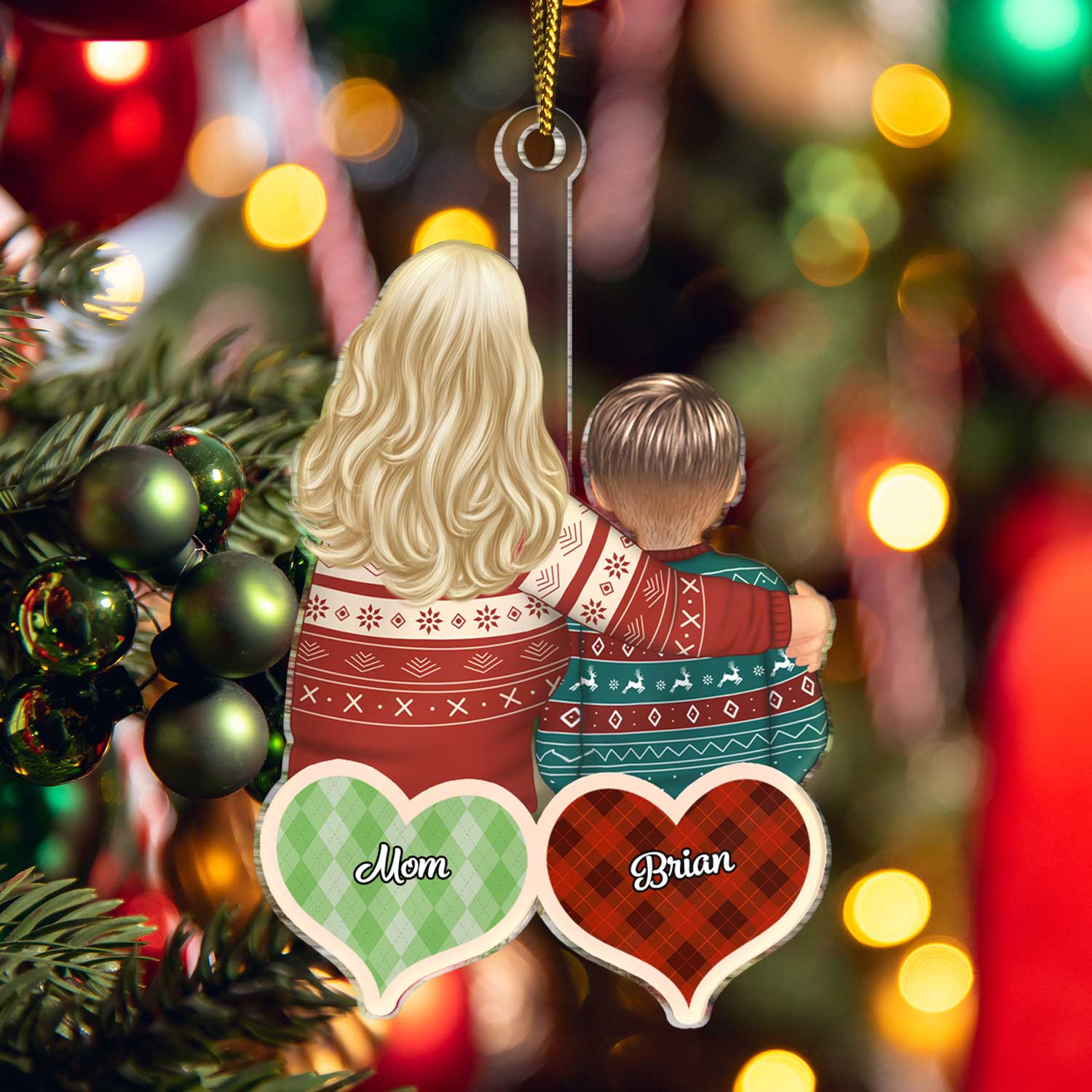 Checkered Pattern Hearts - Christmas Gift For Mom, Grandma, Daughter, Son, Grandkid - Personalized Cutout Acrylic Ornament - Image 5