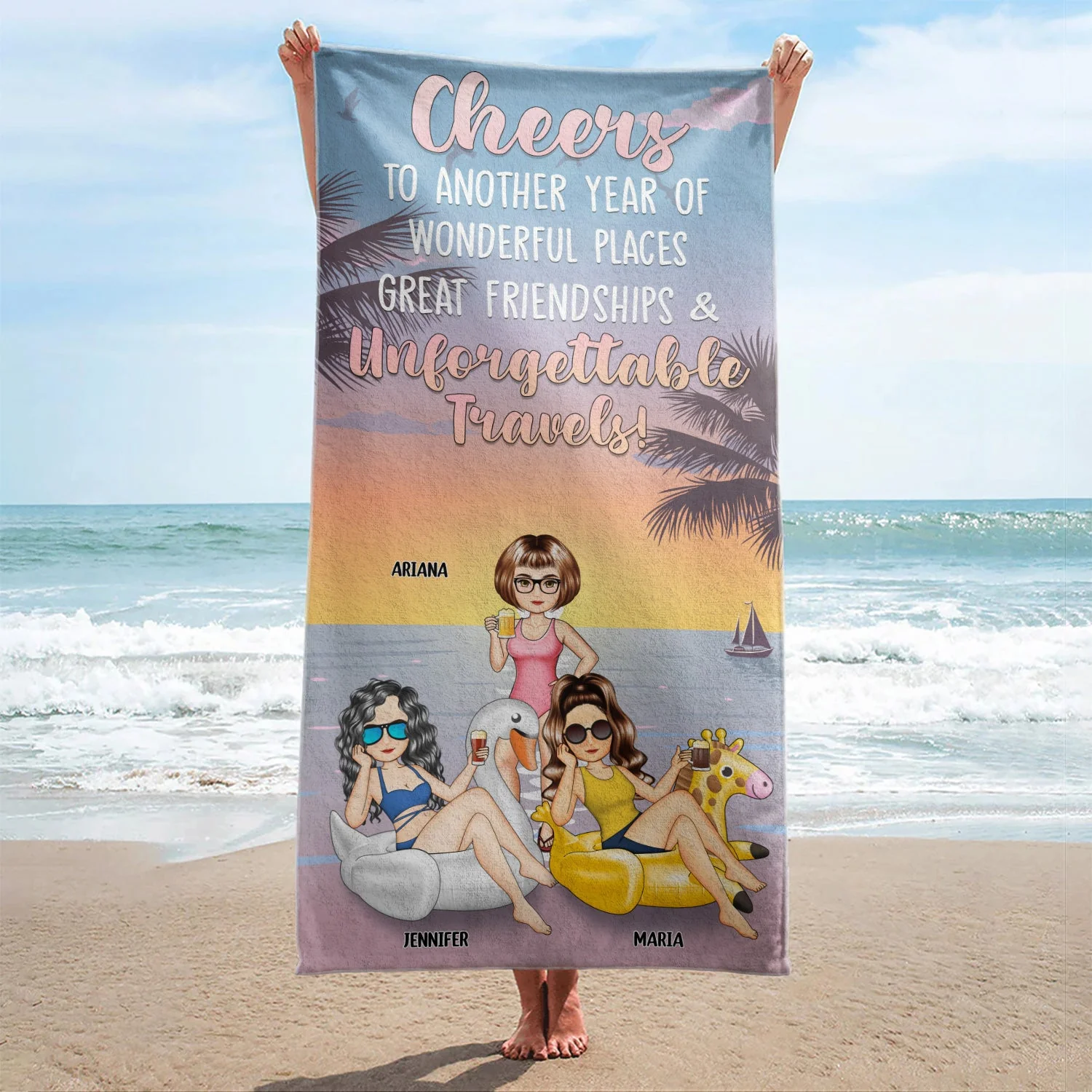 Cheers To Another Year Of Wonderful Place - Gift For Besties - Personalized Beach Towel - Image 2