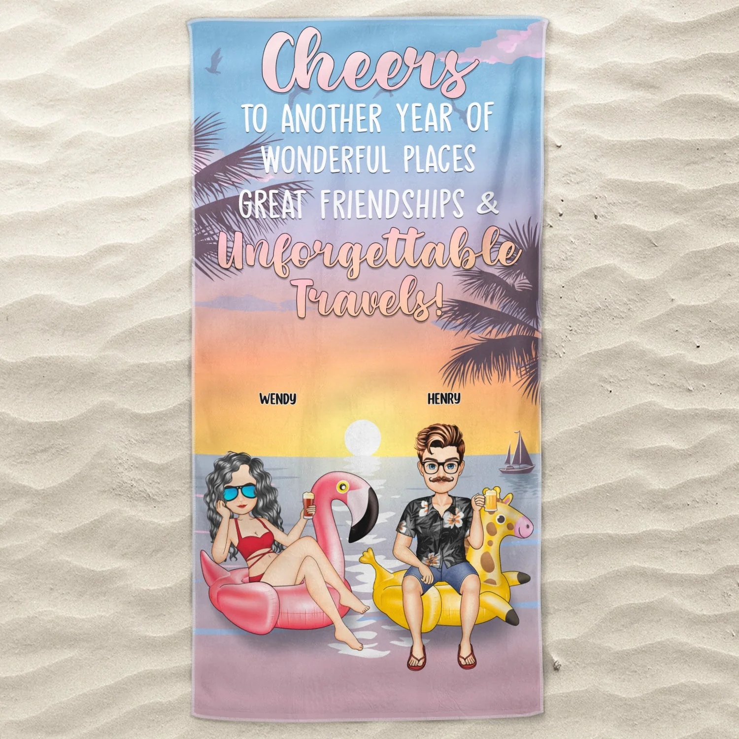 Cheers To Another Year Of Wonderful Place - Gift For Besties - Personalized Beach Towel - Image 3