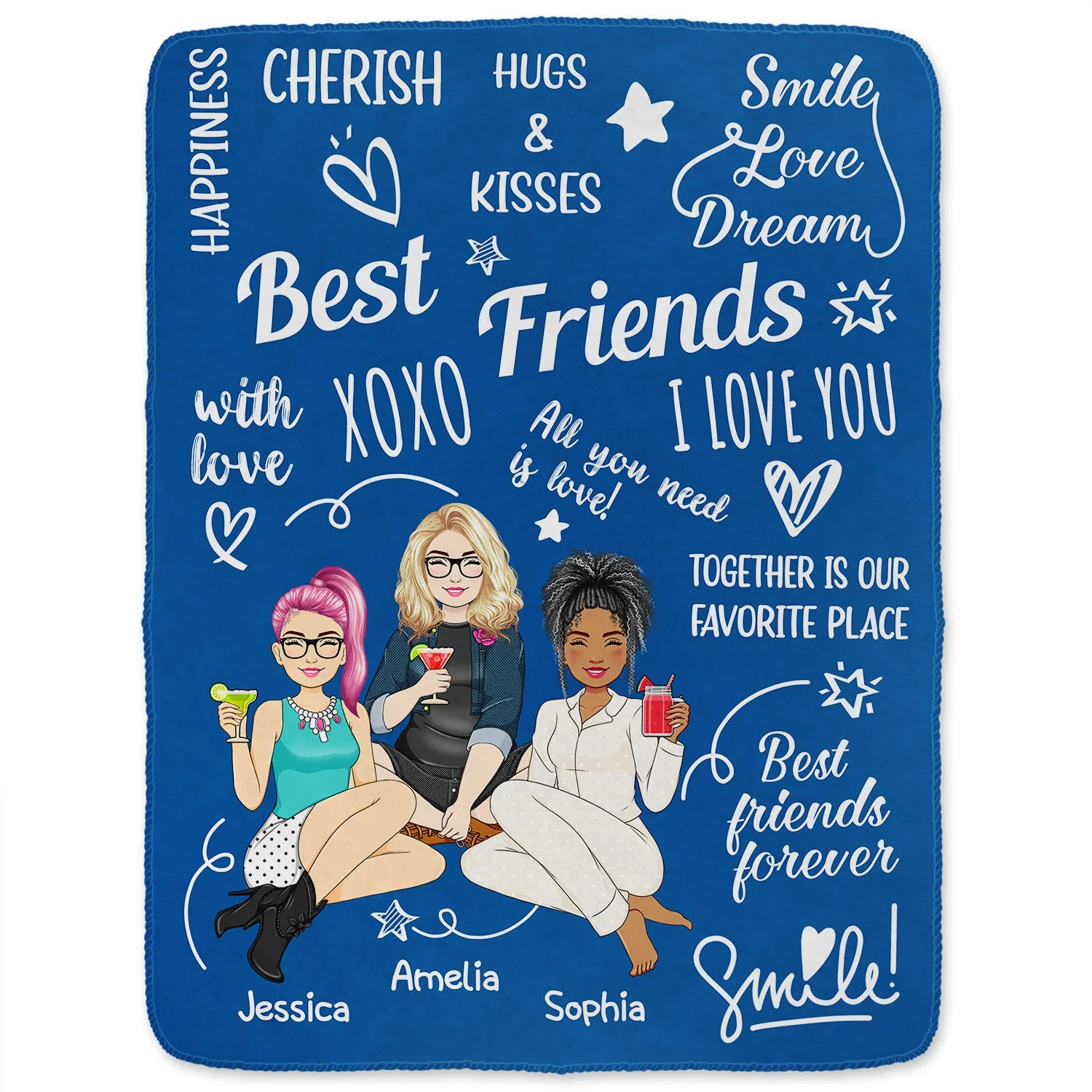 Cherish Hugs Kisses - Gift For Besties, Best Friends - Personalized Fleece Blanket, Sherpa Blanket - Image 2