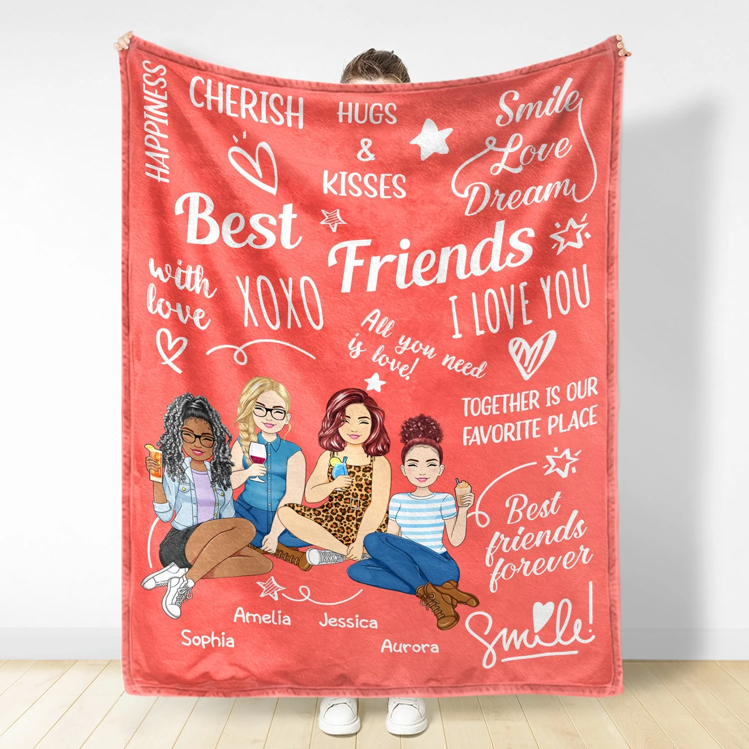 Cherish Hugs Kisses - Gift For Besties, Best Friends - Personalized Fleece Blanket, Sherpa Blanket - Image 3
