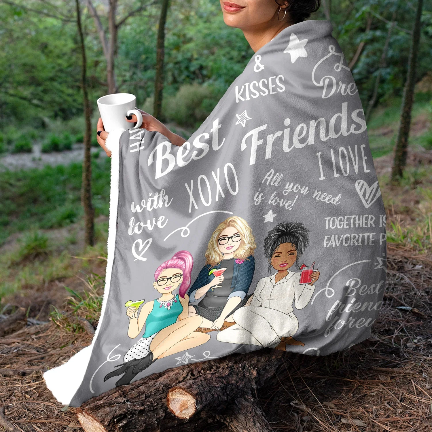Cherish Hugs Kisses - Gift For Besties, Best Friends - Personalized Fleece Blanket, Sherpa Blanket - Image 5