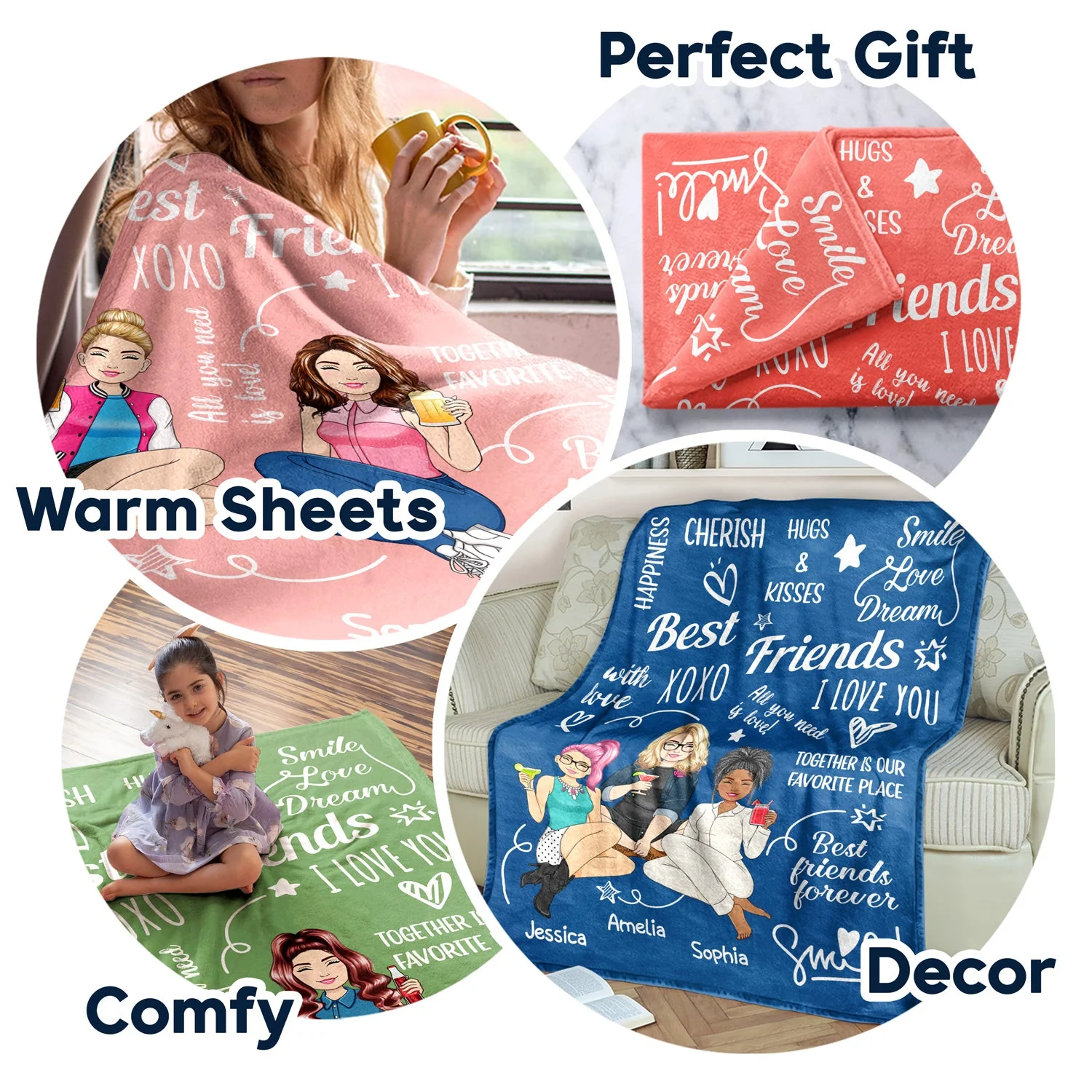 Cherish Hugs Kisses - Gift For Besties, Best Friends - Personalized Fleece Blanket, Sherpa Blanket - Image 7