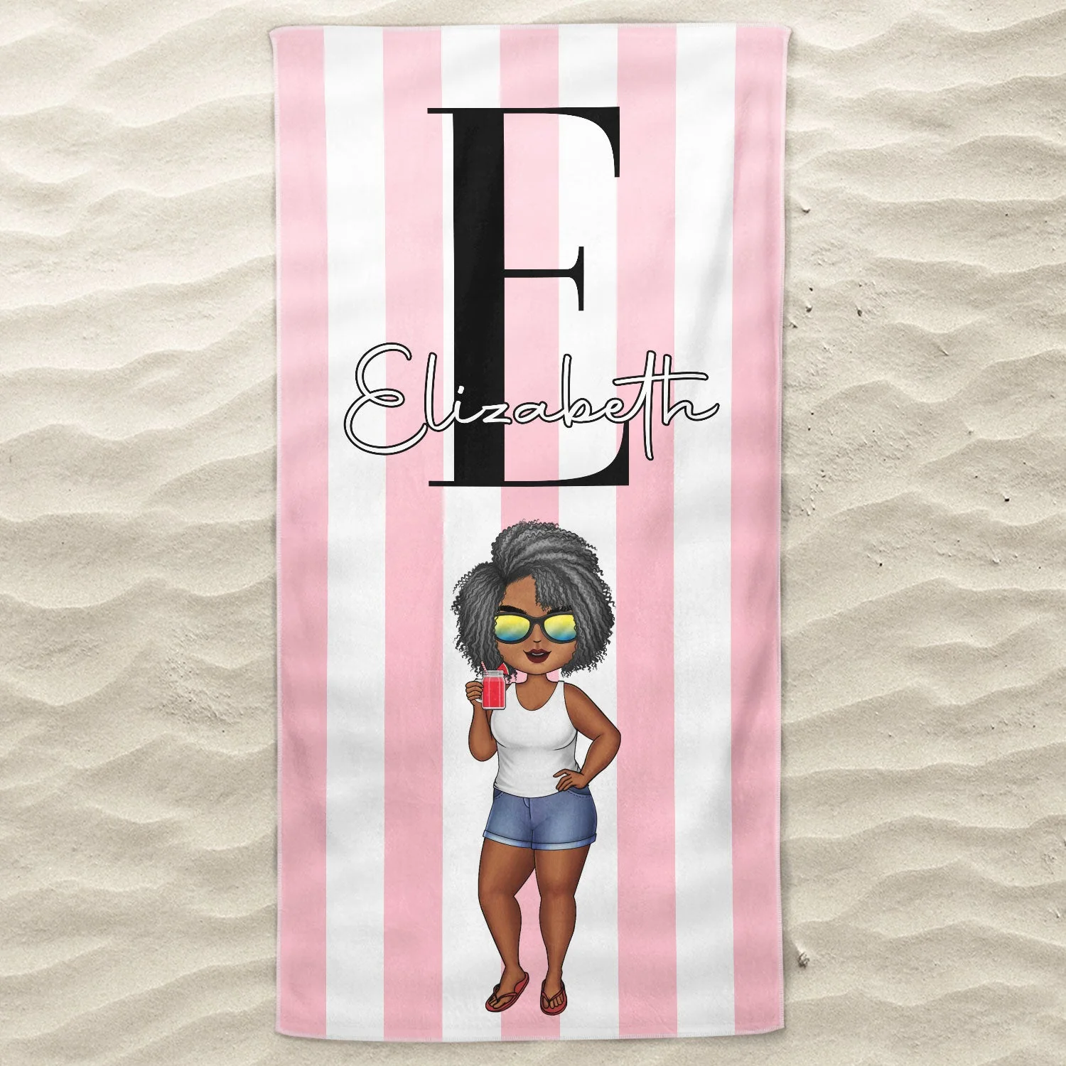 Chibi Alphabet Traveling Beach Poolside Swimming Picnic Vacation Corner - Birthday, Funny Gift For Her, Him, Besties, Family - Personalized Beach Towel - Image 3