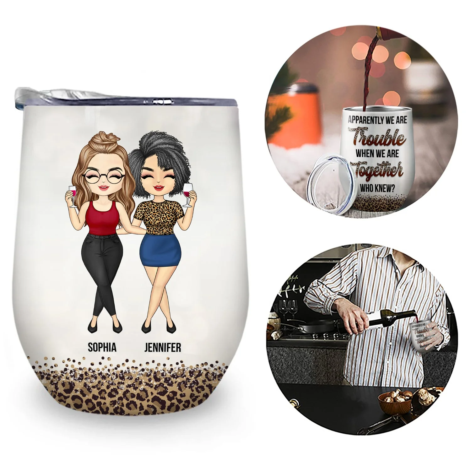 Chibi Besties Keeping Each Other Sane - BFF Bestie Gift - Personalized Custom Wine Tumbler - Image 2