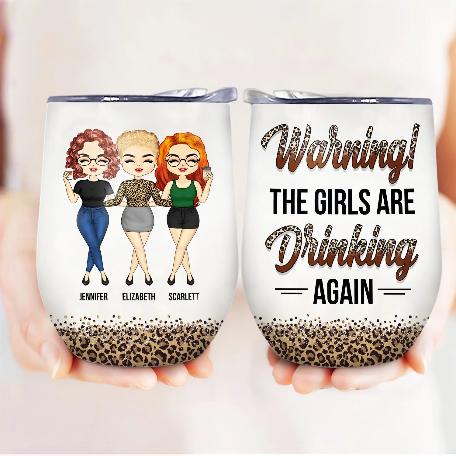 Chibi Besties Keeping Each Other Sane - BFF Bestie Gift - Personalized Custom Wine Tumbler - Image 3