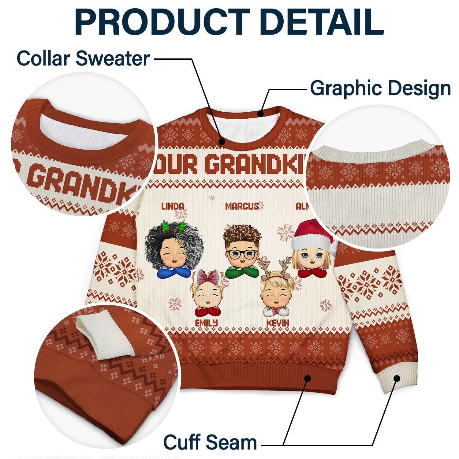 Chibi - Christmas, Funny Gift For Family, Couple, Dad, Mom, Grandpa, Grandma - Personalized Unisex Ugly Sweater - Image 6