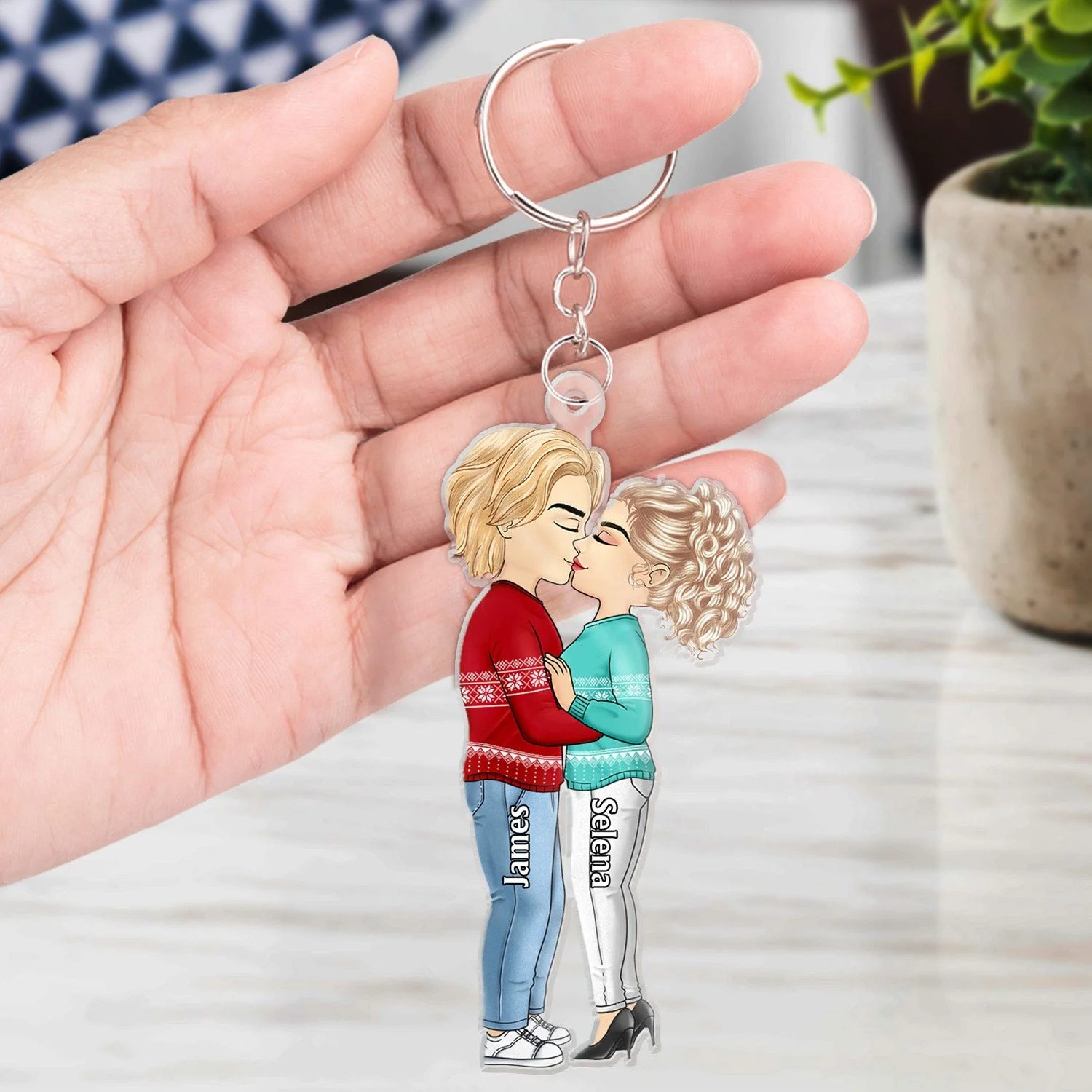 Chibi Couple Kissing - Anniversary Gift For Couples - Personalized Cutout Acrylic Keychain - Image 4