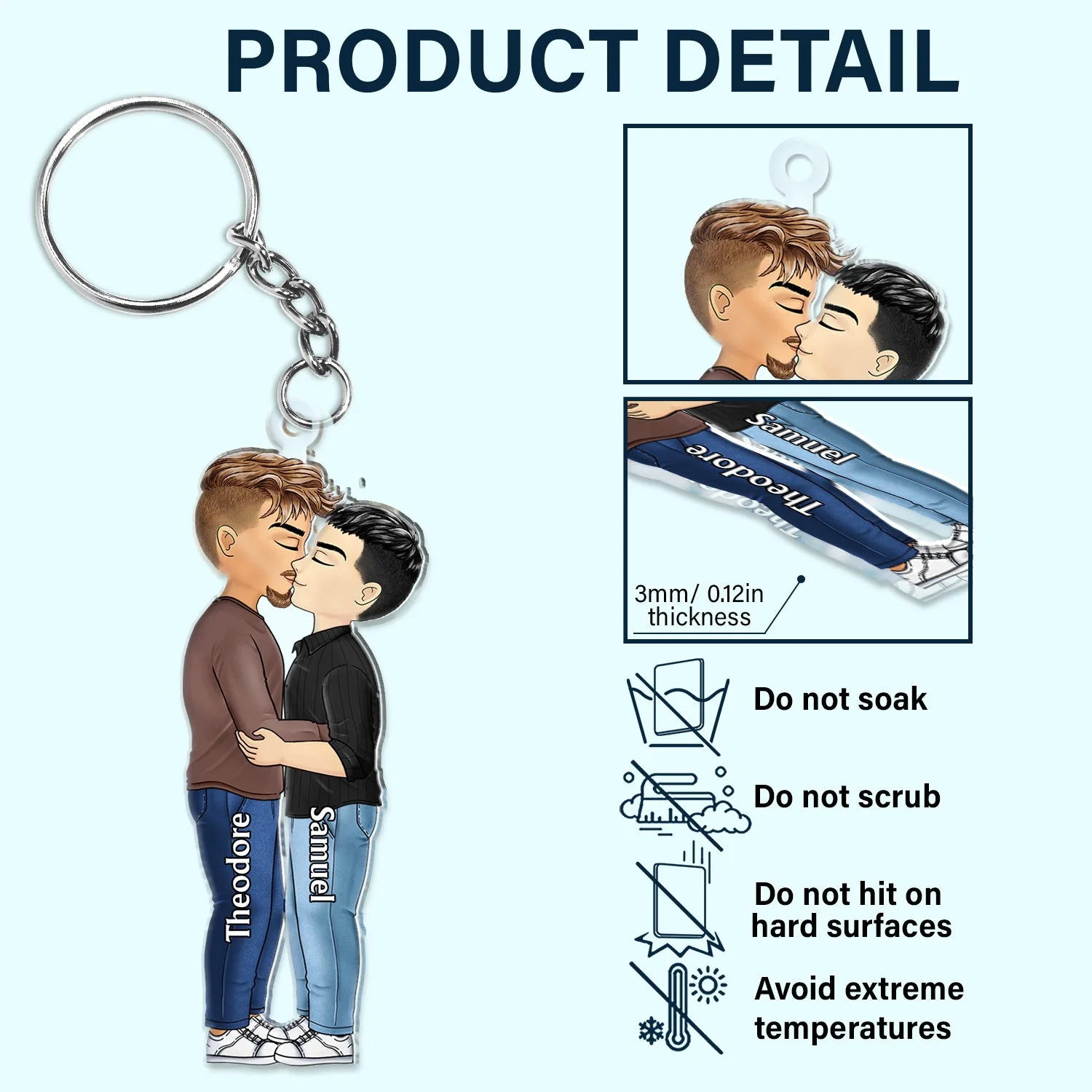 Chibi Couple Kissing - Anniversary Gift For Couples - Personalized Cutout Acrylic Keychain - Image 5
