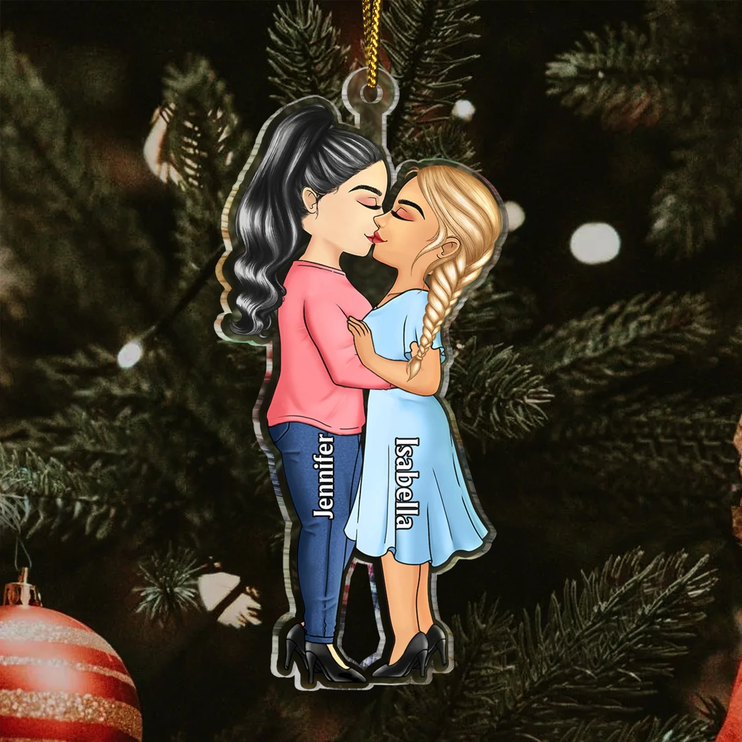 Chibi Couple Kissing - Christmas Gift For Lover, Husband, Wife, Couples - Personalized Cutout Acrylic Ornament - Image 3