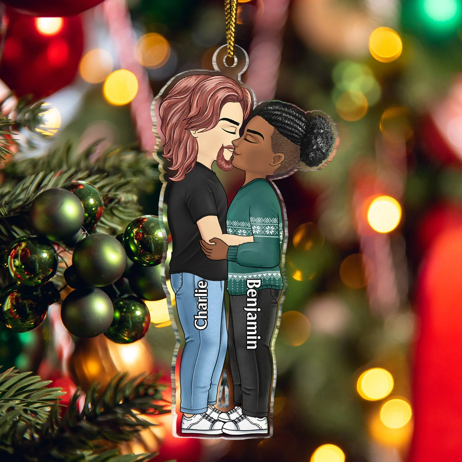Chibi Couple Kissing - Christmas Gift For Lover, Husband, Wife, Couples - Personalized Cutout Acrylic Ornament - Image 5