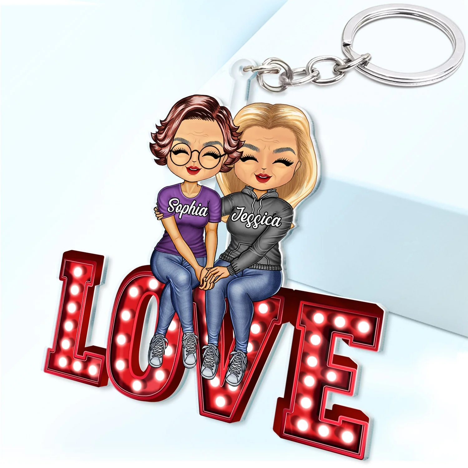 Chibi Couple Love Together - Anniversary Gift For Couples - Personalized Cutout Acrylic Keychain - Image 2