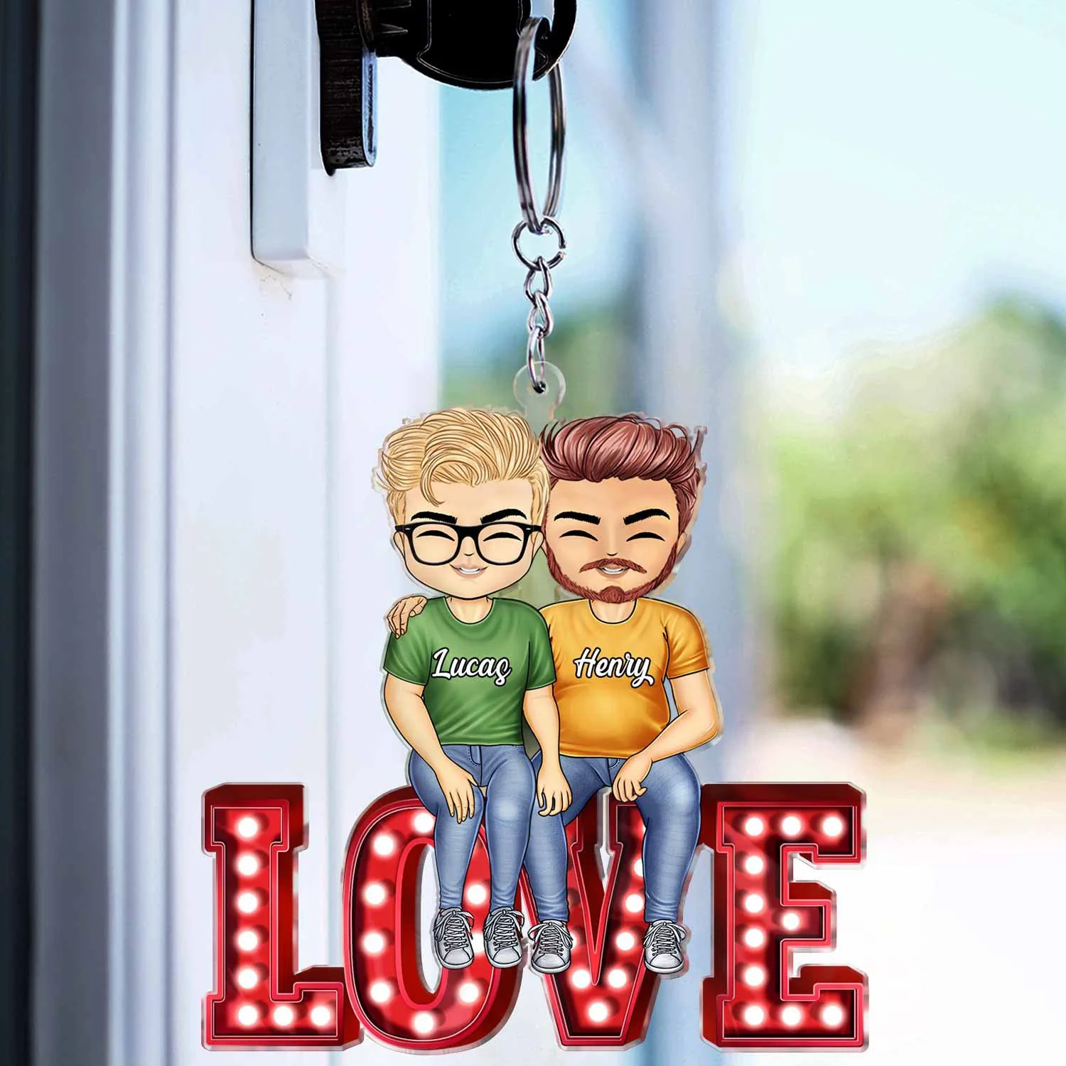 Chibi Couple Love Together - Anniversary Gift For Couples - Personalized Cutout Acrylic Keychain - Image 3