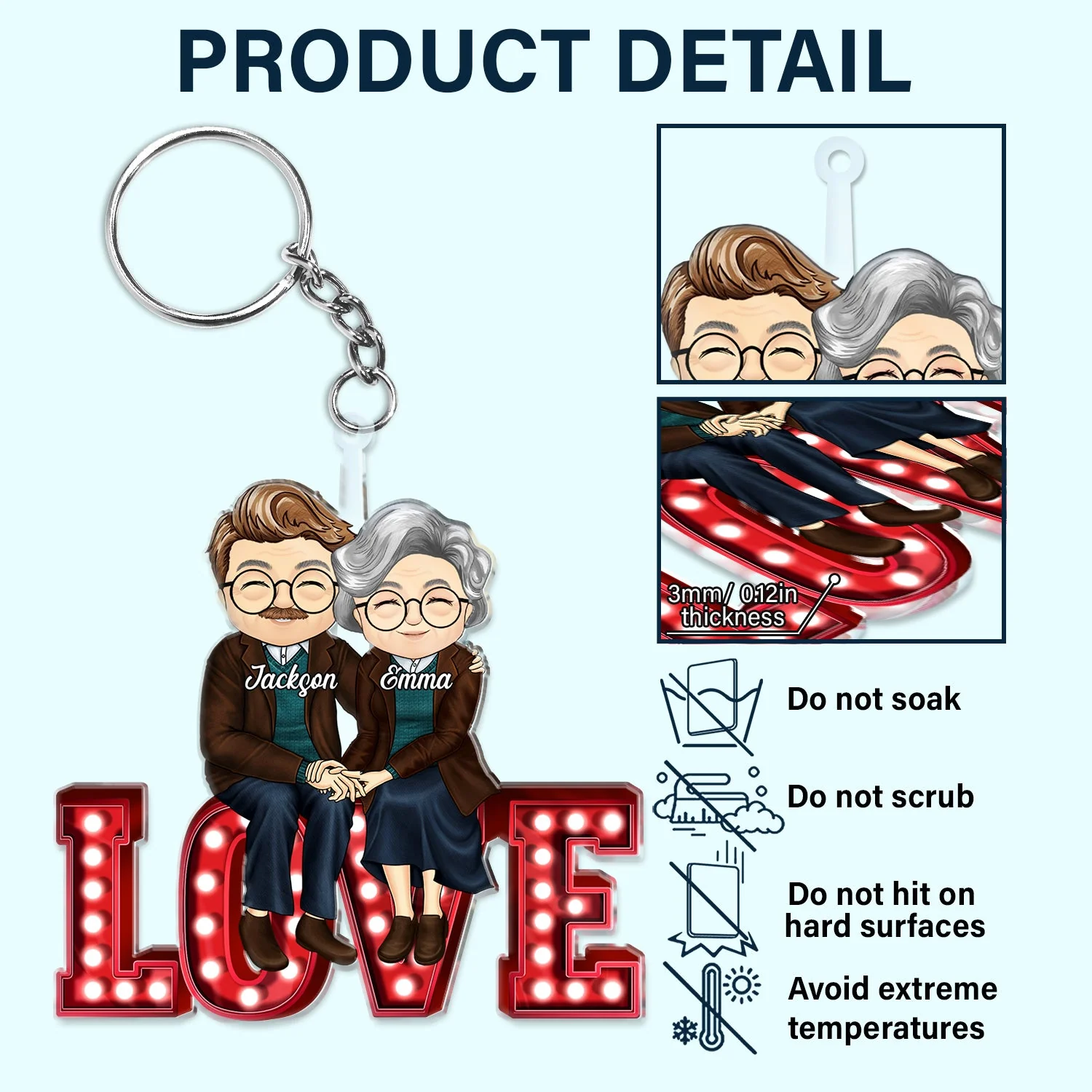 Chibi Couple Love Together - Anniversary Gift For Couples - Personalized Cutout Acrylic Keychain - Image 5