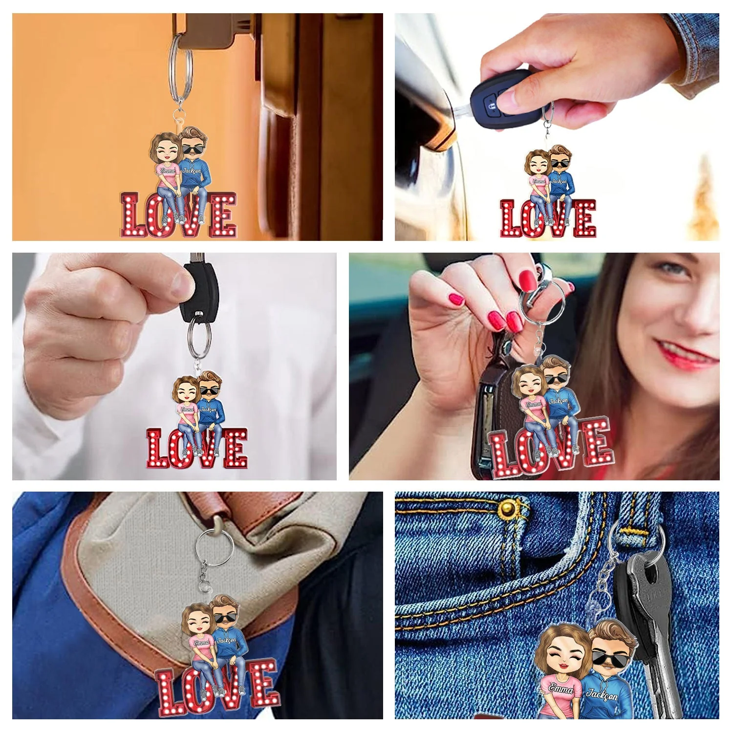 Chibi Couple Love Together - Anniversary Gift For Couples - Personalized Cutout Acrylic Keychain - Image 6
