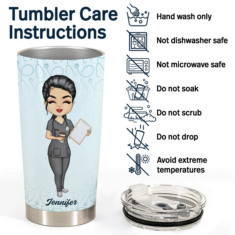 Chibi Girl Coffee Scrubs And Rubber Gloves - Gift For Nurse - Personalized Custom Tumbler - Image 5