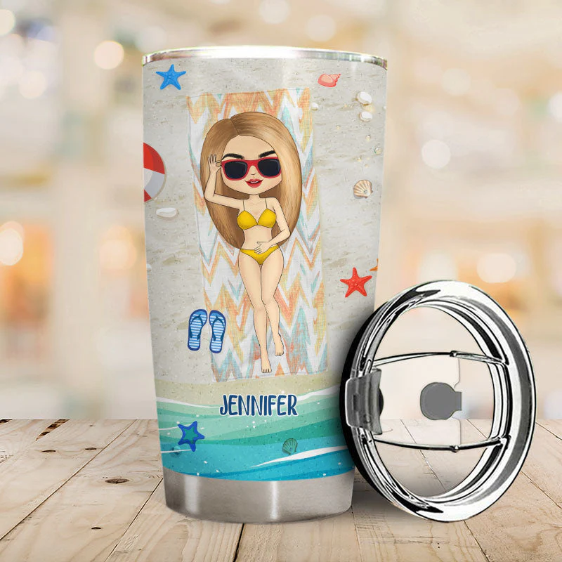 Chibi Girl I Just Wanna Have Beach And Sun - Personalized Custom Tumbler - Image 2