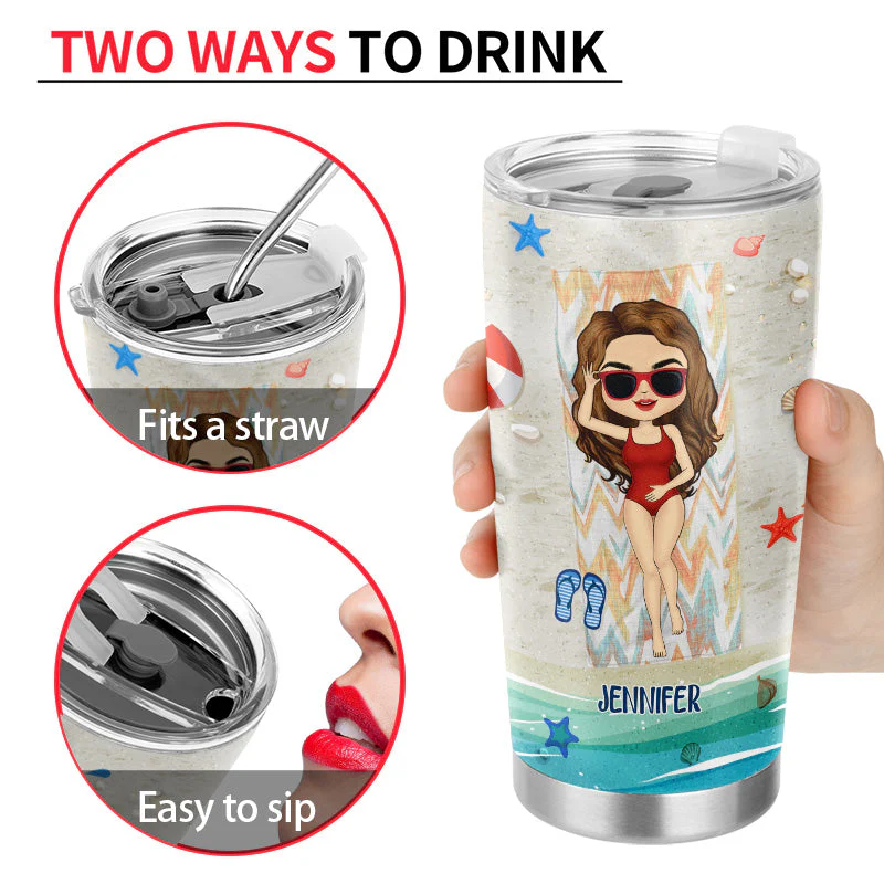 Chibi Girl I Just Wanna Have Beach And Sun - Personalized Custom Tumbler - Image 4