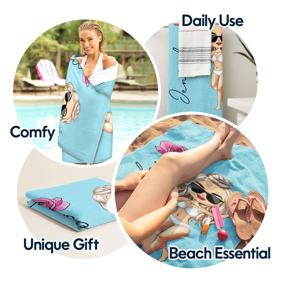 Chibi Girl With Birth Flower - Personalized Beach Towel - Image 5